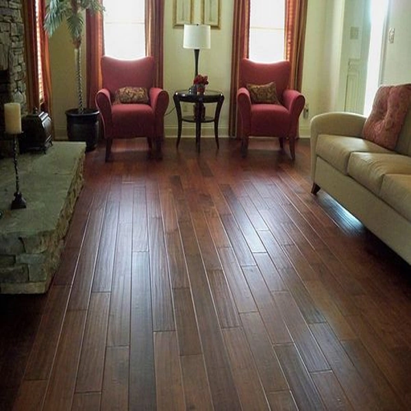 Hand-scraped laminate flooring in living room