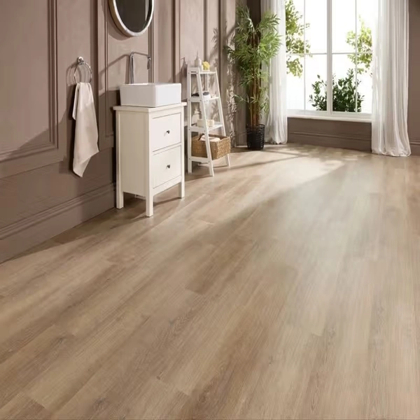 Pre-glued laminate flooring in modern bathroom